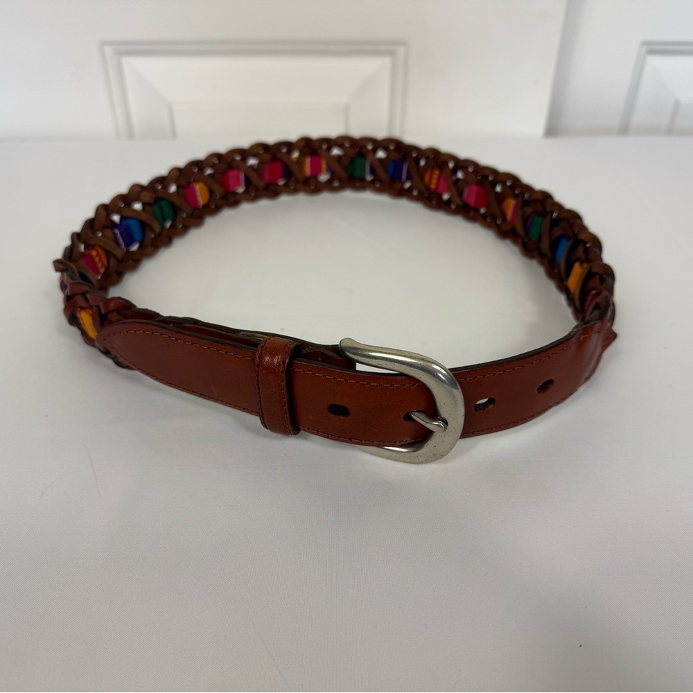 FOSSIL Brown Leather Belt Women’s Size Small Tapestry‎ Casual Inlay